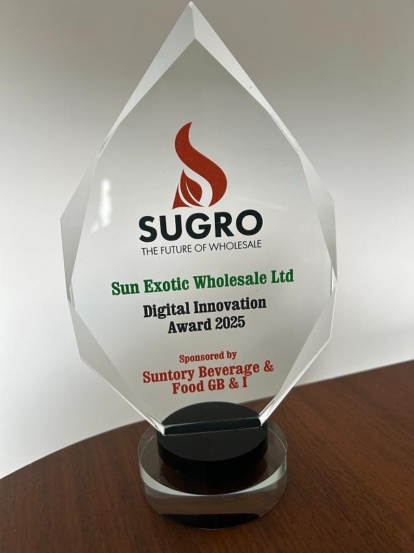 Sun Exotic Wholesale Ltd's trophy, inscribed Sugro Digital Innovation Award 2025